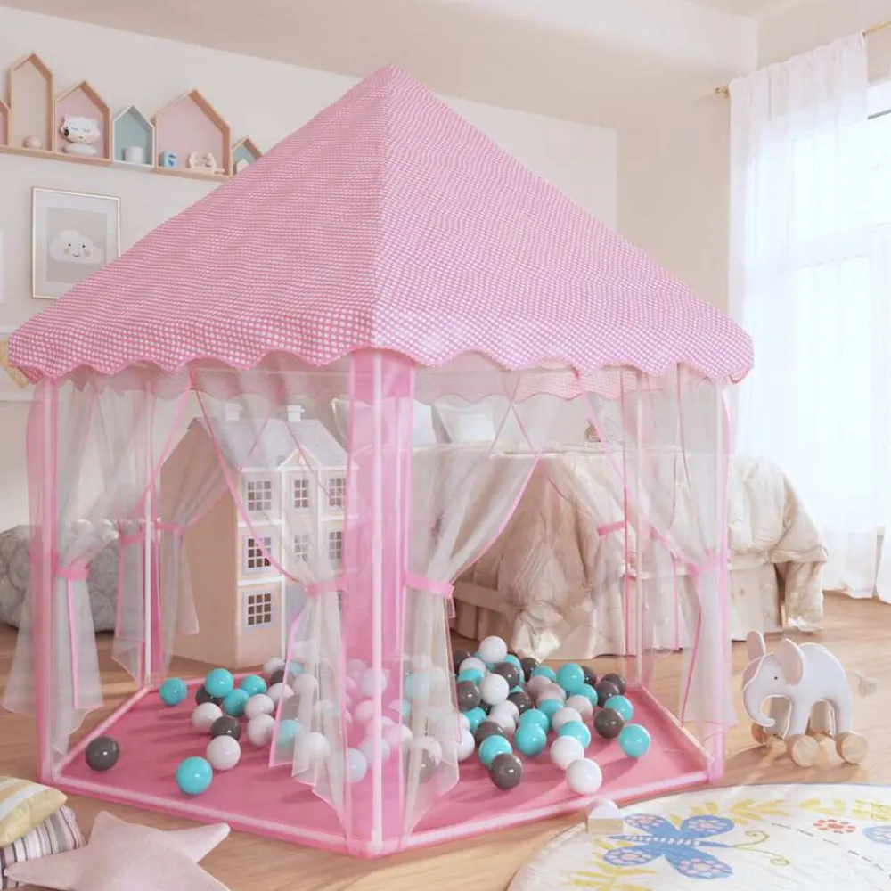 vidaXL Estructuras Para Juegos Al Aire Libre-Carpa de juegos de princesa con 250 bolas rosa 133x140 cm