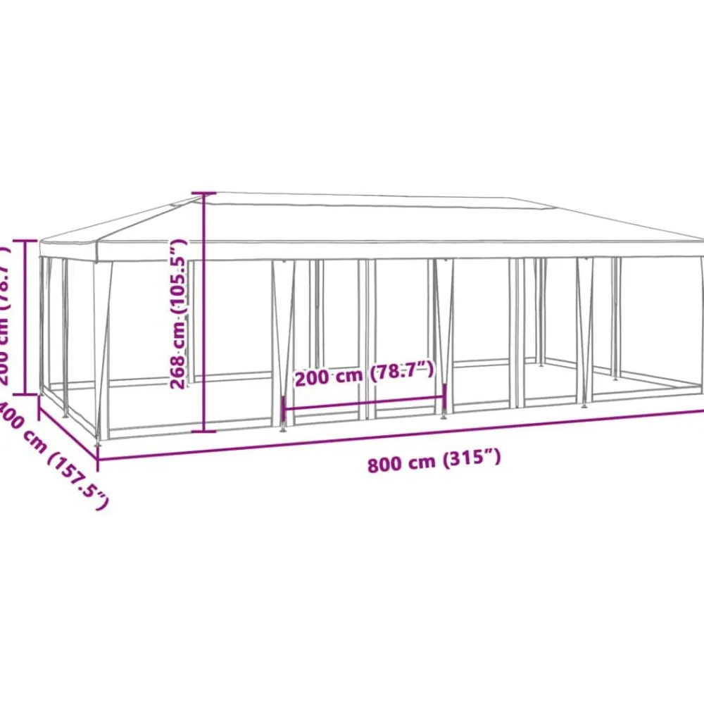vidaXL Jardín-Carpa para fiestas 12 paredes de malla HDPE gris 8x4m