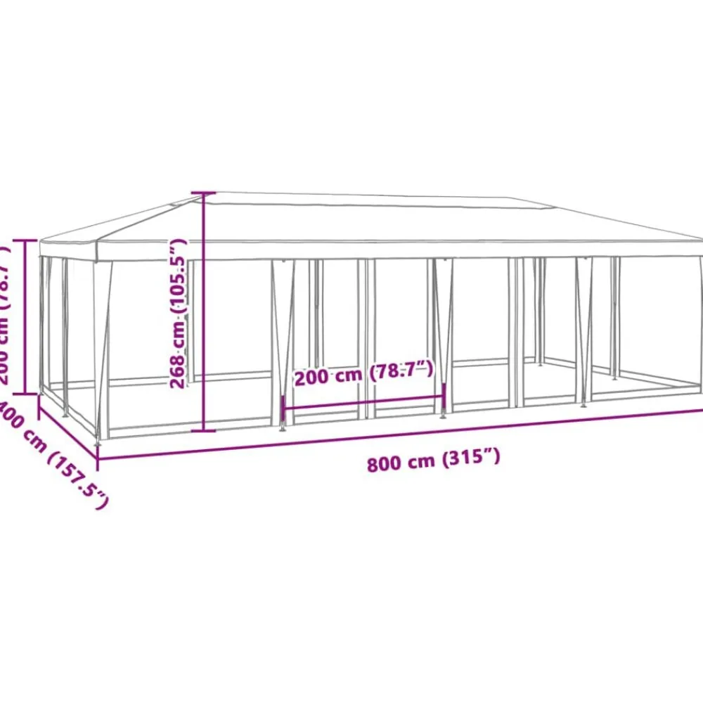 vidaXL Jardín-Carpa para fiestas con 12 paredes de malla HDPE 8x4 m