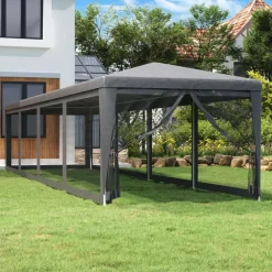 vidaXL Carpa para fiestas 10 paredes malla HDPE gris 3x12m Antracita Sale