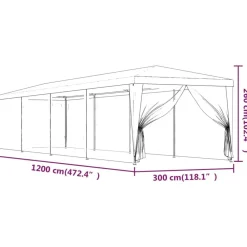 vidaXL Carpa para fiestas 10 paredes malla HDPE gris 3x12m Antracita Sale