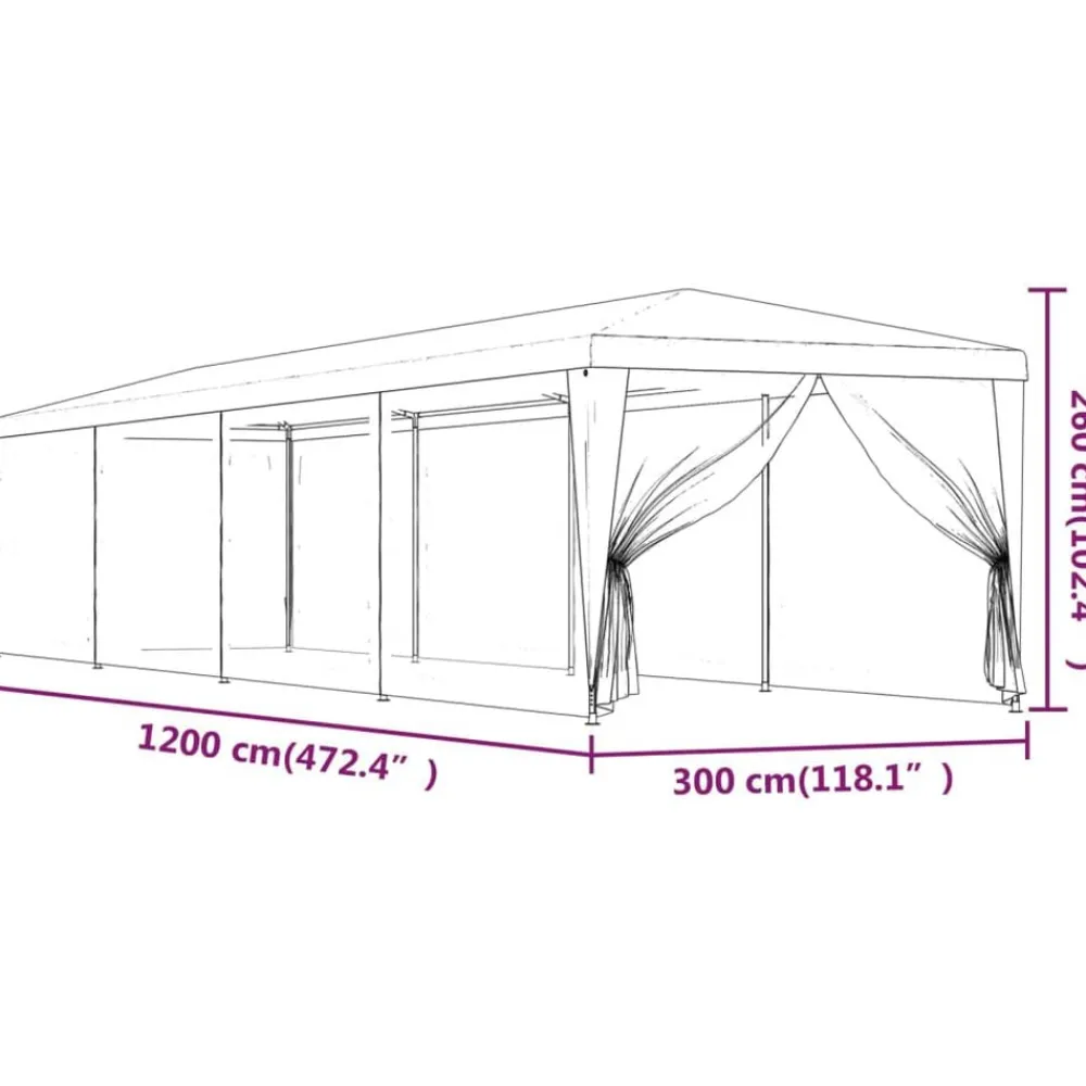 vidaXL Carpa para fiestas 10 paredes malla HDPE gris 3x12m Antracita Sale