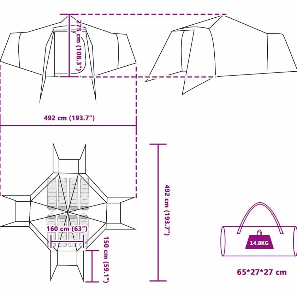 vidaXL Actividades Al Aire Libre-Carpa Tipi con techo 492 x 492 x 275 cm tafetán