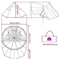vidaXL Actividades Al Aire Libre-Carpa Tipi con techo 510 x 690 x 330 cm tafetán