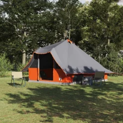 vidaXL Carpa Tipi con techo 358 x 296 x 258 cm tafetán Gris y naranja Clearance