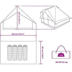 vidaXL Actividades Al Aire Libre-Carpa Tipi con techo 364 x 281 x 257 cm tafetán