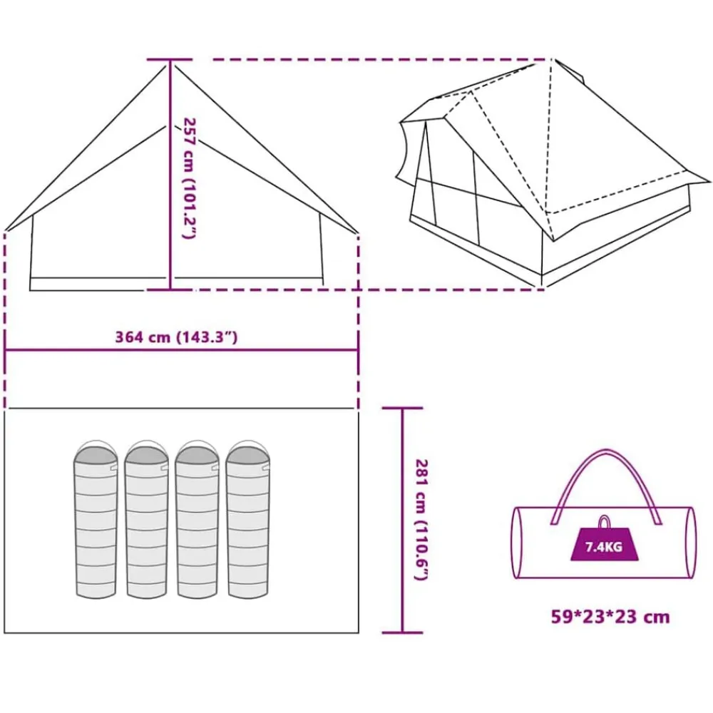 vidaXL Carpa Tipi con techo 364 x 281 x 257 cm tafetán Azul Online