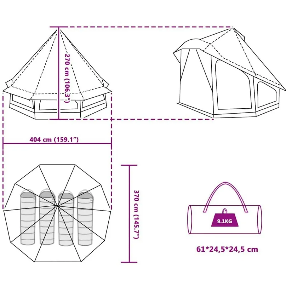 vidaXL Carpa Tipi con techo 404 x 370 x 270 cm tafetán Azul Outlet
