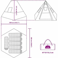 vidaXL Carpa Tipi con techo 383 x 338 x 217 cm tafetán Azul Best