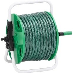 vidaXL Accesorios De Bricolaje-Carrete de manguera de pie con set racores PVC verde 0,5" 20 m