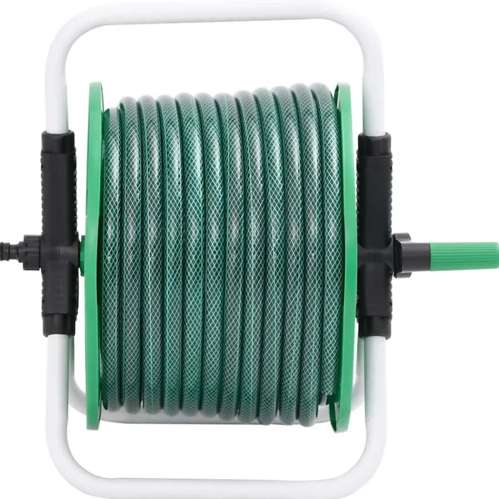 vidaXL Accesorios De Bricolaje-Carrete de manguera de pie con set racores PVC verde 0,5" 20 m