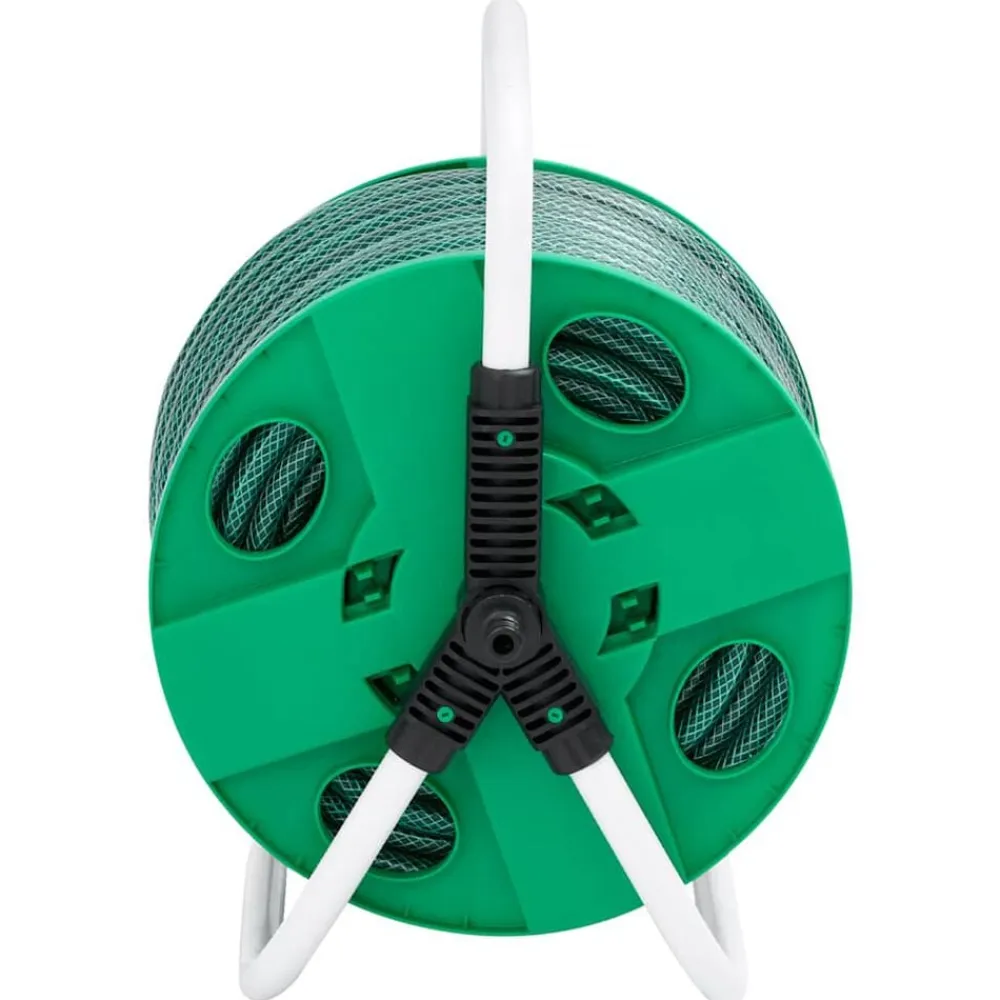 vidaXL Accesorios De Bricolaje-Carrete de manguera de pie con set racores PVC verde 0,5" 20 m
