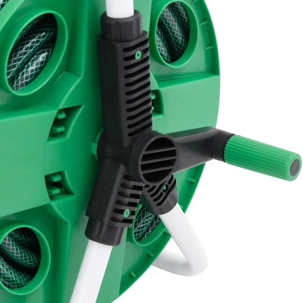 vidaXL Accesorios De Bricolaje-Carrete de manguera de pie con set racores PVC verde 0,5" 20 m