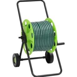 vidaXL Carrete de manguera con set de racores PVC verde 0,5" 30 m New