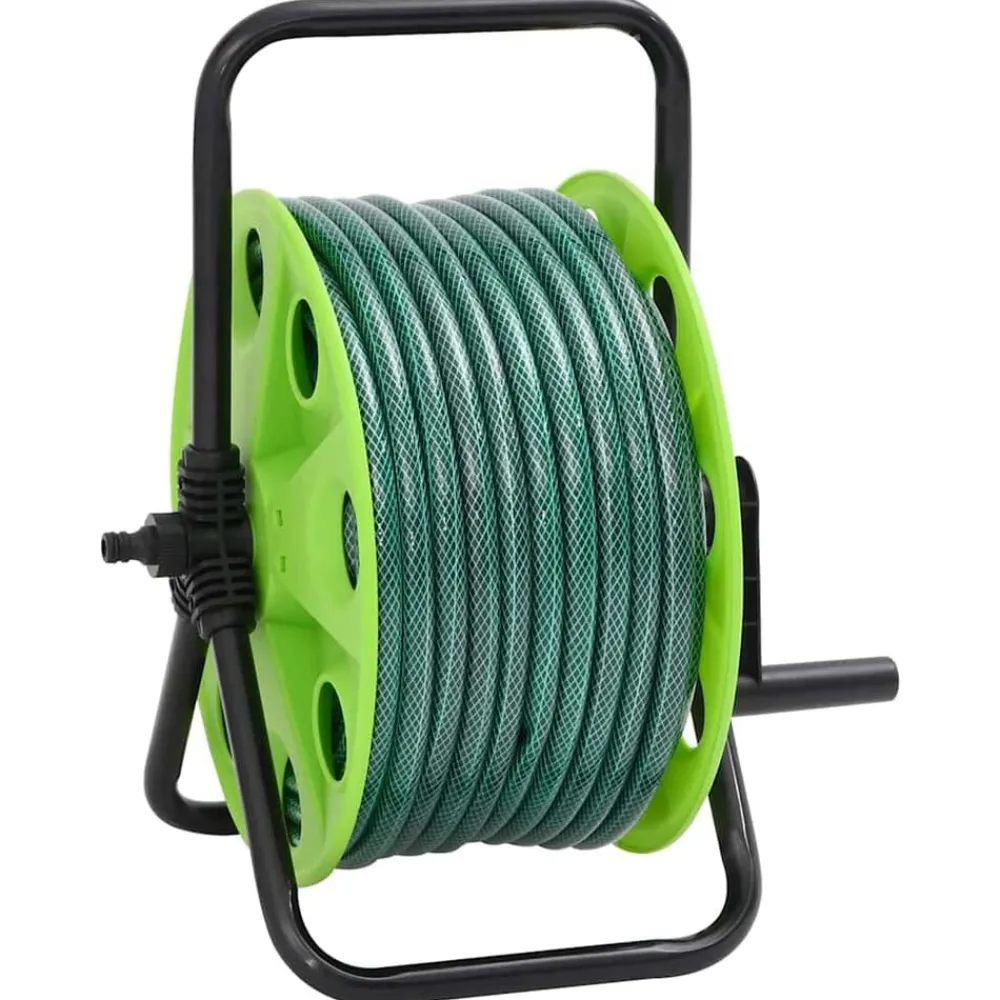 vidaXL Accesorios De Bricolaje-Carrete de manguera de pie con set racores PVC verde 0,5" 20 m