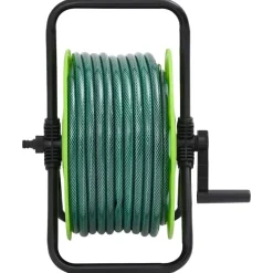 vidaXL Accesorios De Bricolaje-Carrete de manguera de pie con set racores PVC verde 0,5" 20 m