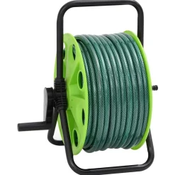 vidaXL Accesorios De Bricolaje-Carrete de manguera de pie con set racores PVC verde 0,5