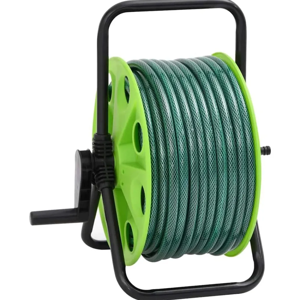 vidaXL Accesorios De Bricolaje-Carrete de manguera de pie con set racores PVC verde 0,5" 20 m