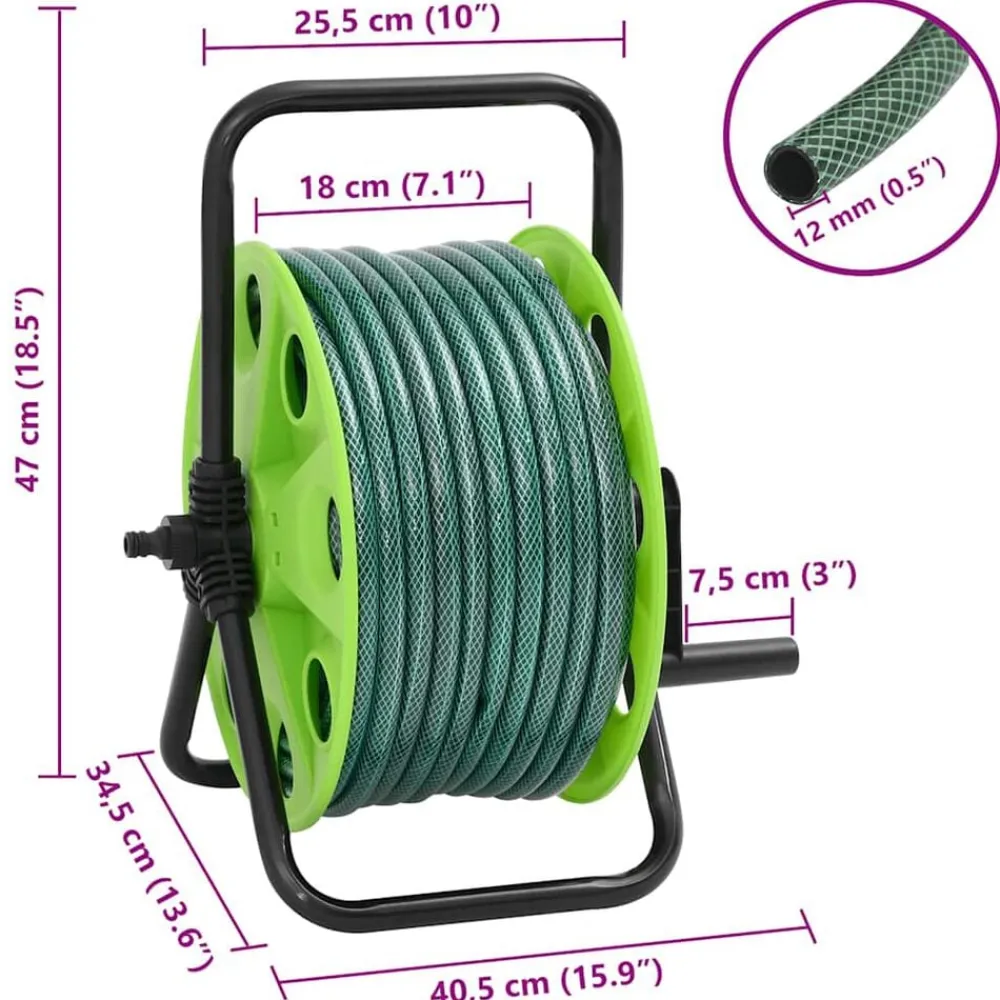 vidaXL Accesorios De Bricolaje-Carrete de manguera de pie con set racores PVC verde 0,5" 20 m