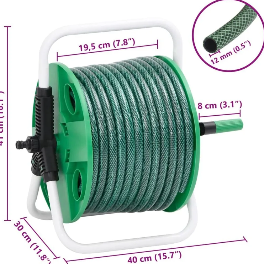 vidaXL Carrete de rollo para manguera de pie PVC verde 20 m Clearance