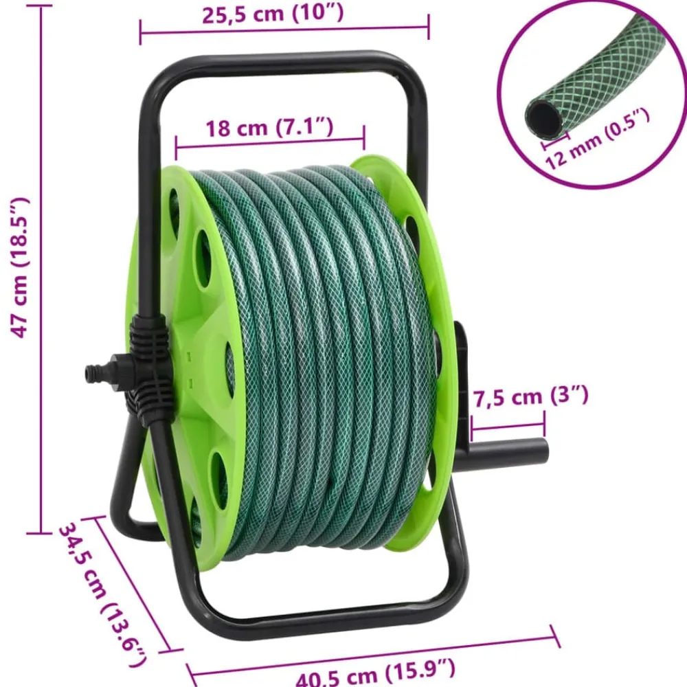 vidaXL Accesorios De Bricolaje-Carrete de rollo para manguera de pie PVC verde 20 m