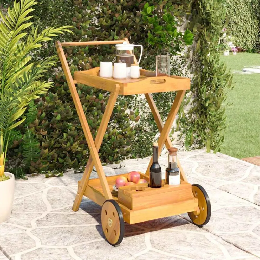 vidaXL Carrito camarera madera maciza de acacia 54x87x90 cm New