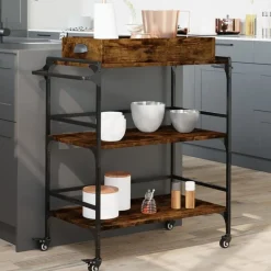 vidaXL Carrito cocina madera ingeniería 81,5x41x92,5 cm Roble ahumado Clearance
