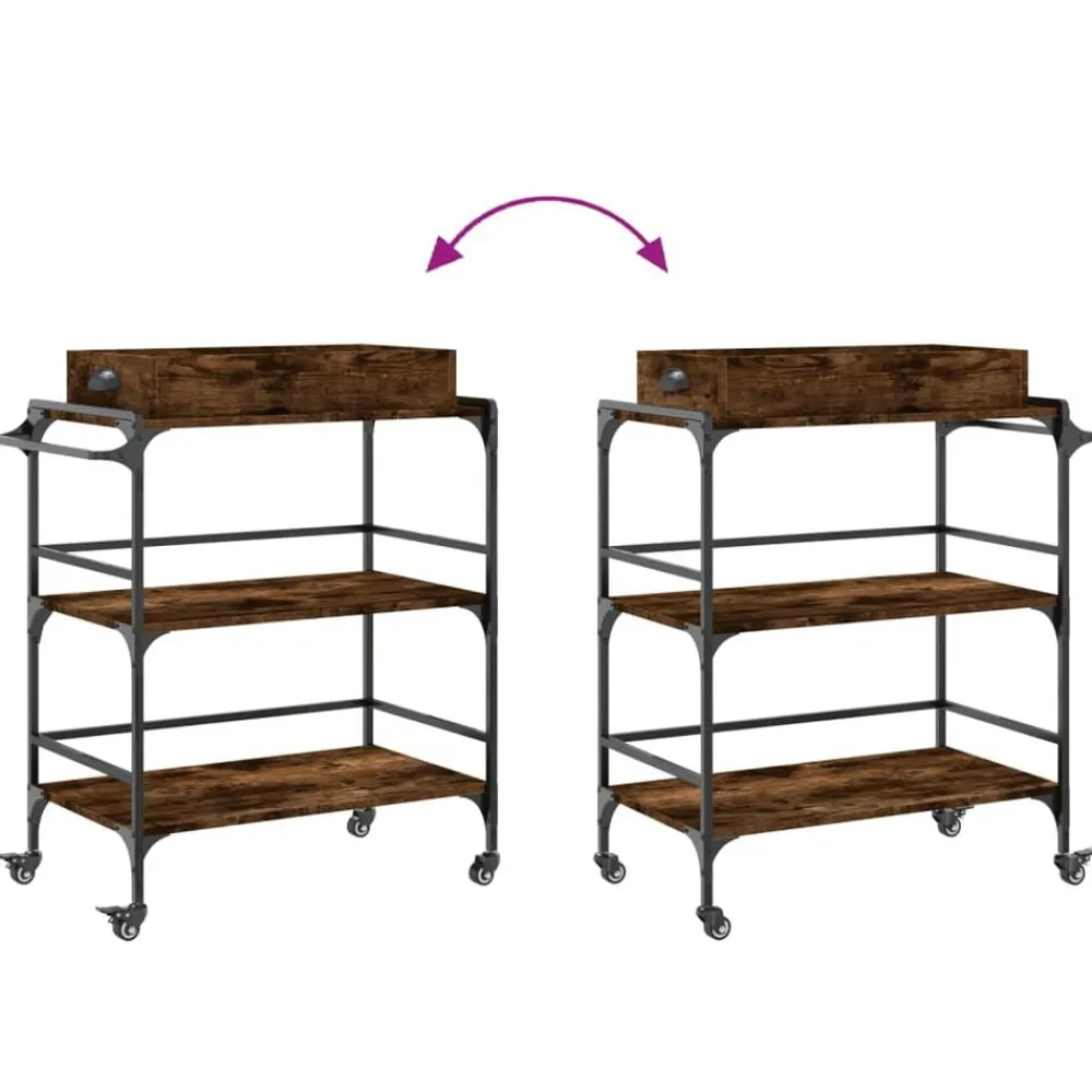 vidaXL Carrito cocina madera ingeniería 81,5x41x92,5 cm Roble ahumado Clearance