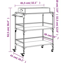 vidaXL Carrito cocina madera ingeniería 81,5x41x92,5 cm Roble ahumado Clearance