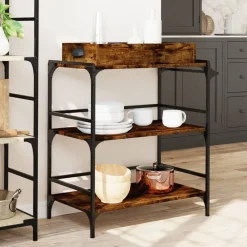 vidaXL Carrito cocina madera ingeniería 81,5x41x92,5 cm Roble ahumado Clearance