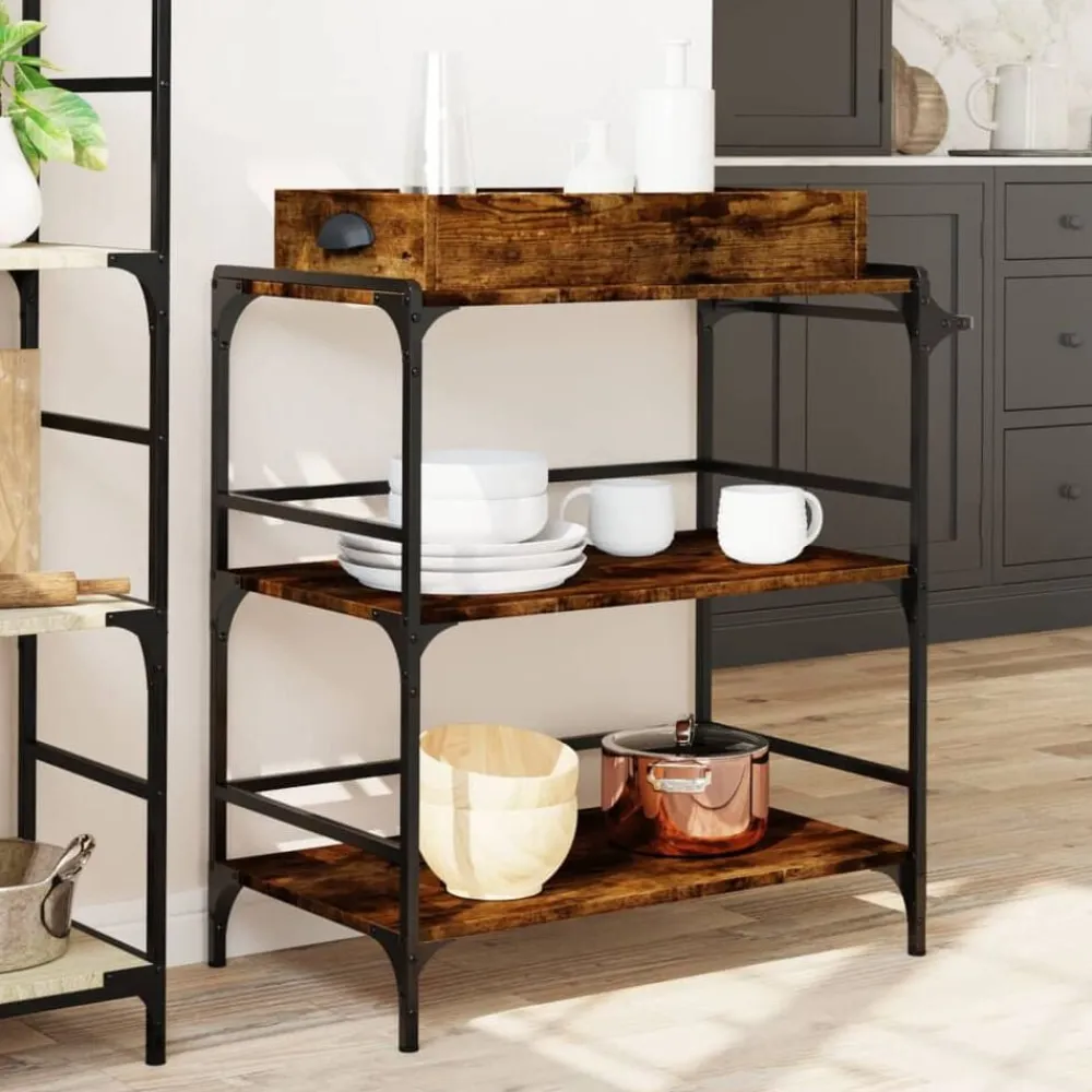 vidaXL Carrito cocina madera ingeniería 81,5x41x92,5 cm Roble ahumado Clearance