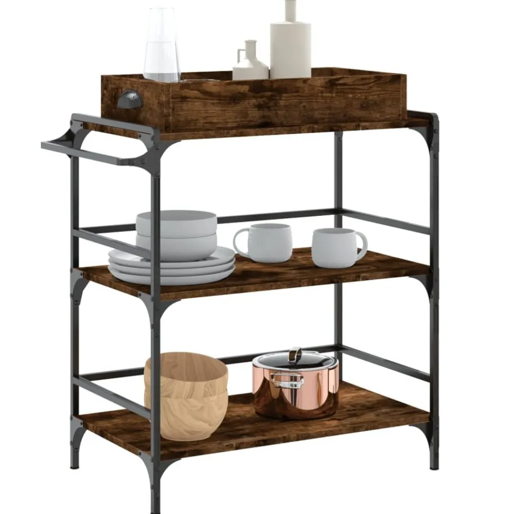 vidaXL Carrito cocina madera ingeniería 81,5x41x92,5 cm Roble ahumado Clearance