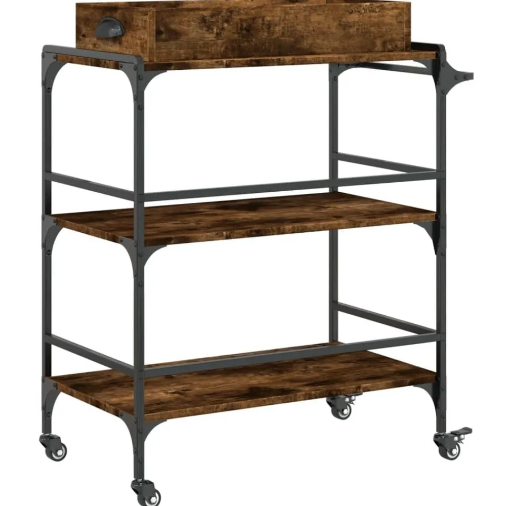 vidaXL Carrito cocina madera ingeniería 81,5x41x92,5 cm Roble ahumado Clearance