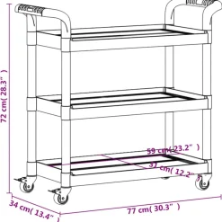 vidaXL Carrito de 3 niveles aluminio 77x34x72 cm Gris Best