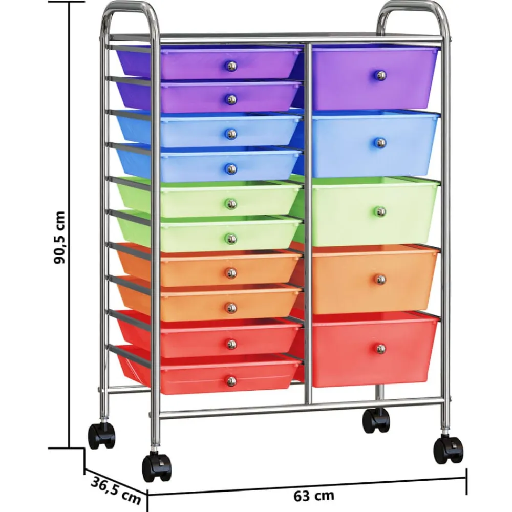 vidaXL Carrito de almacenaje portátil XXL 15 cajones plástico Multicolor Best