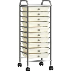 vidaXL Carrito de almacenaje portátil 10 cajones plástico Blanco