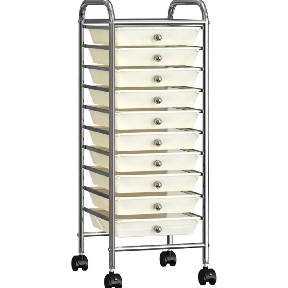 vidaXL Carrito de almacenaje portátil 10 cajones plástico Blanco