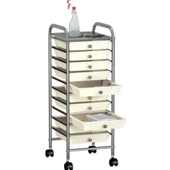 vidaXL Carrito de almacenaje portátil 10 cajones plástico Blanco