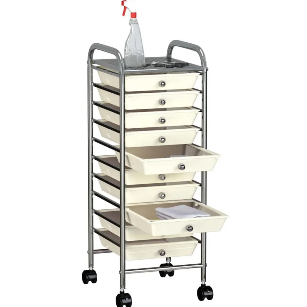 vidaXL Carrito de almacenaje portátil 10 cajones plástico Blanco