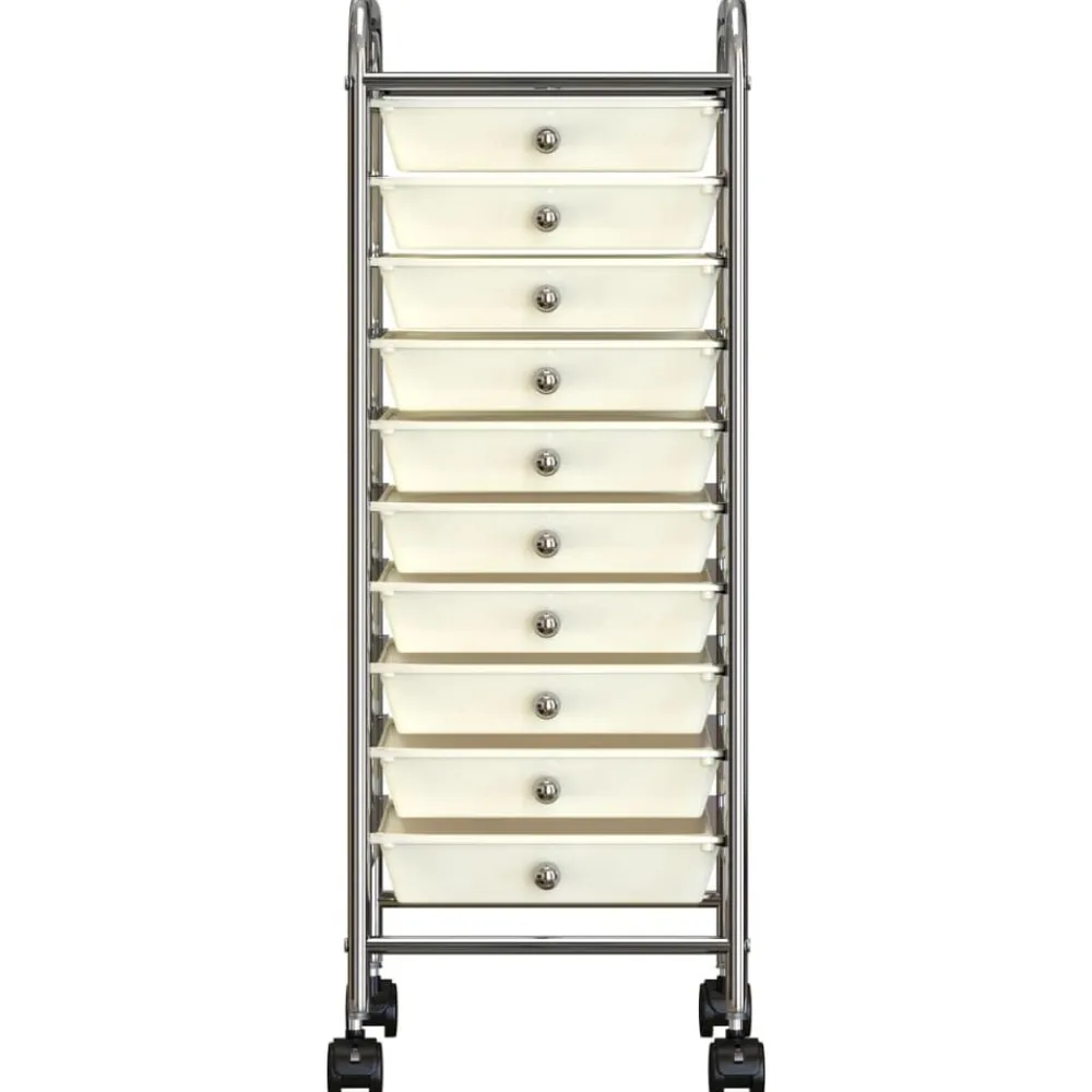vidaXL Carrito de almacenaje portátil 10 cajones plástico Blanco