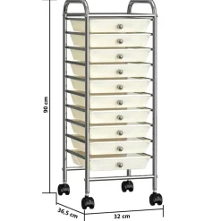 vidaXL Carrito de almacenaje portátil 10 cajones plástico Blanco