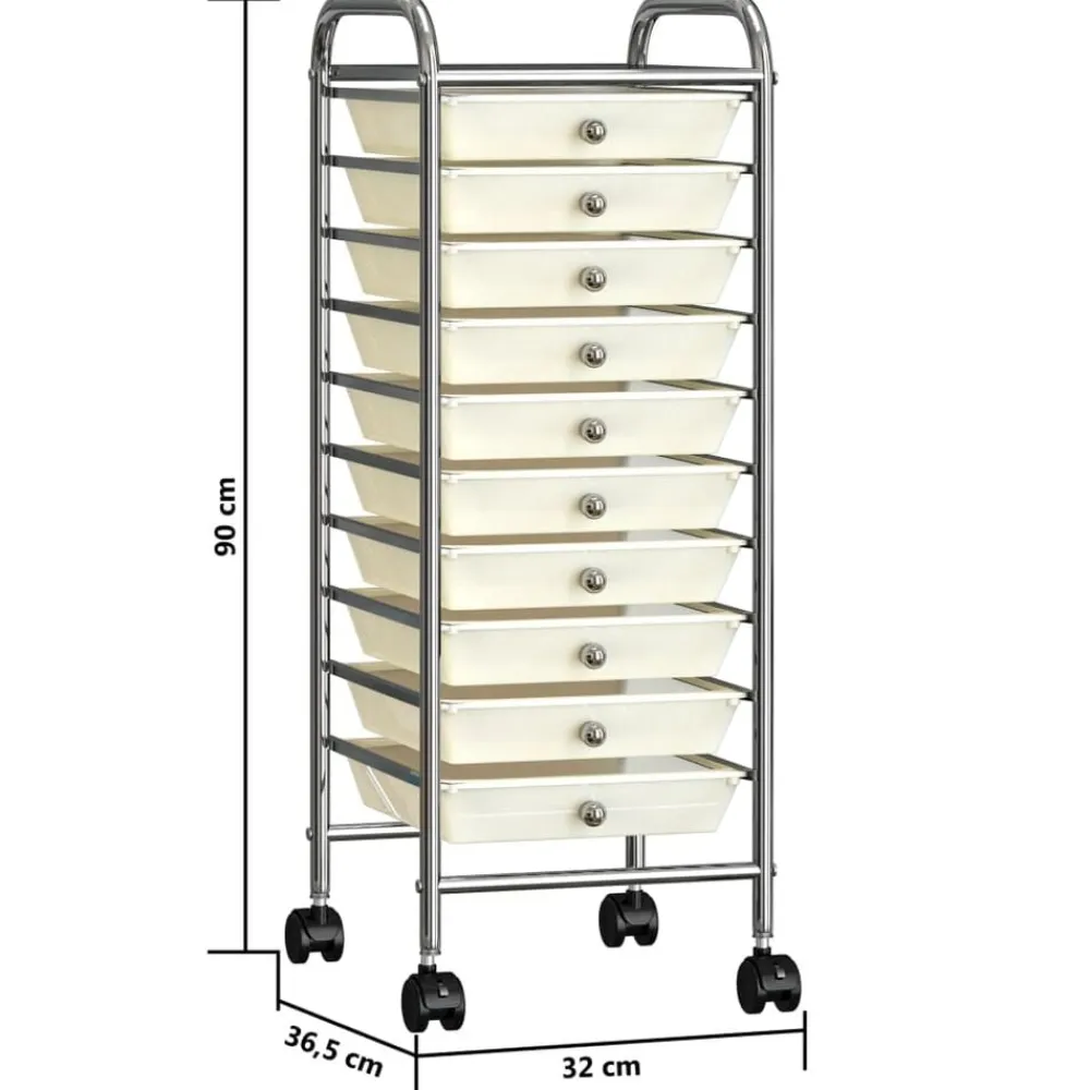 vidaXL Carrito de almacenaje portátil 10 cajones plástico Blanco
