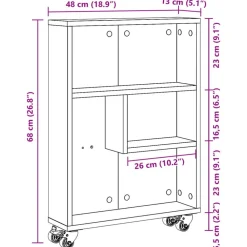 vidaXL Estanterías-Carrito de almacenaje estrecho madera gris hormigón 48x13x68 cm