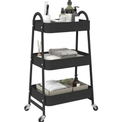 vidaXL Carrito de almacenaje 3 niveles acero 42x41,5x77 cm Negro Best