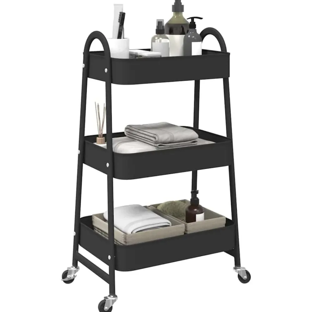 vidaXL Carrito de almacenaje 3 niveles acero 42x41,5x77 cm Negro Best