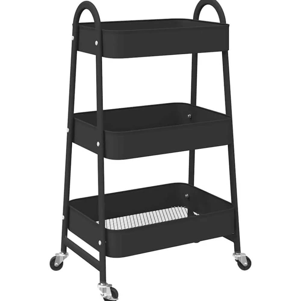 vidaXL Carrito de almacenaje 3 niveles acero 42x41,5x77 cm Negro Best