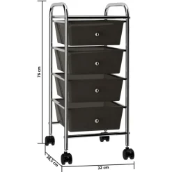 vidaXL Carrito de almacenaje portátil 4 cajones plástico Negro Online