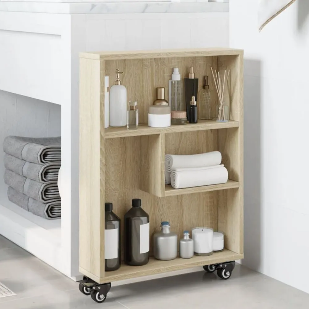 vidaXL Carrito de almacenaje estrecho 48x13x68 cm madera de ingeniería Roble Sonoma Best