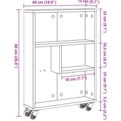 vidaXL Carrito de almacenaje estrecho 48x13x68 cm madera de ingeniería Roble Sonoma Best