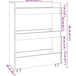 vidaXL Carrito de almacenaje estrecho de 3 niveles de madera de ingeniería blanca Blanco Outlet